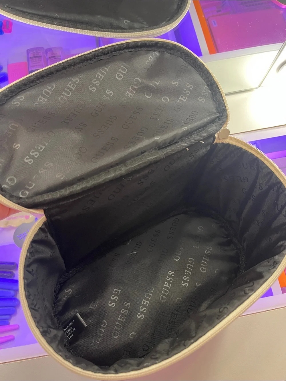 GUESS Blush Pink Logo Cosmetic Case with Top Handle